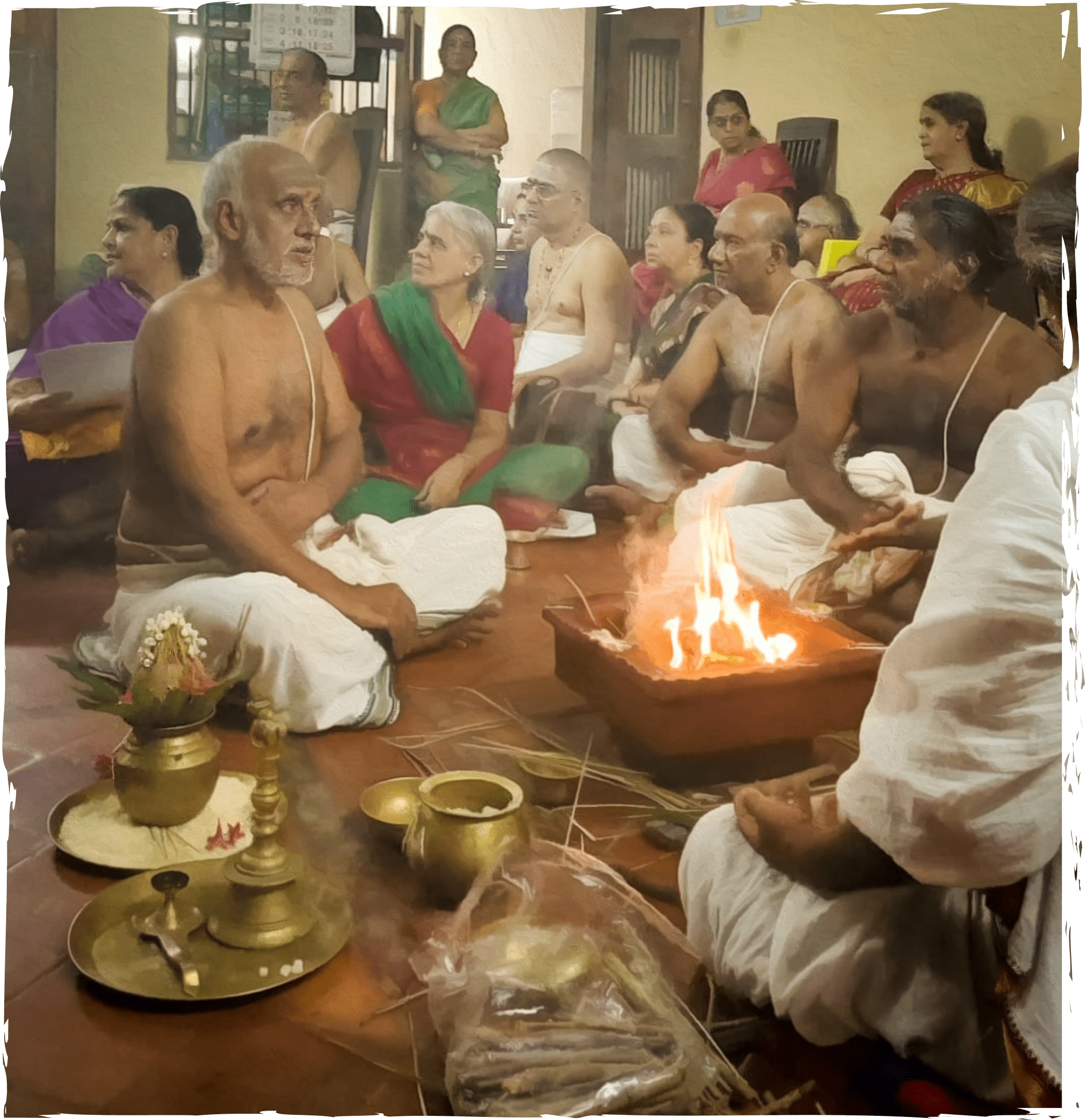 Vedic priest performing rituals for the public.