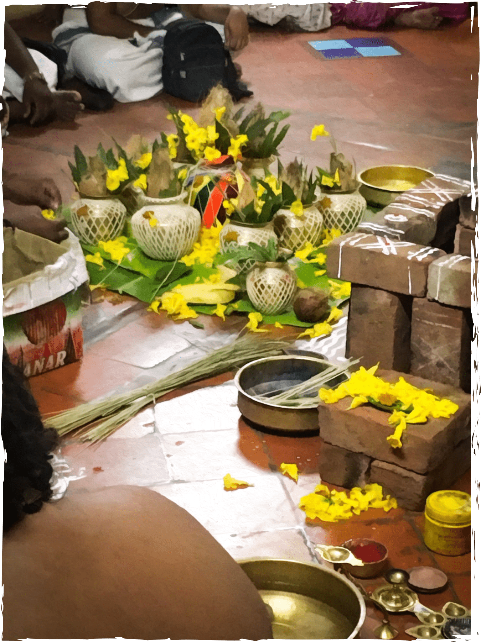 Image of religious items kept ready for ritual.