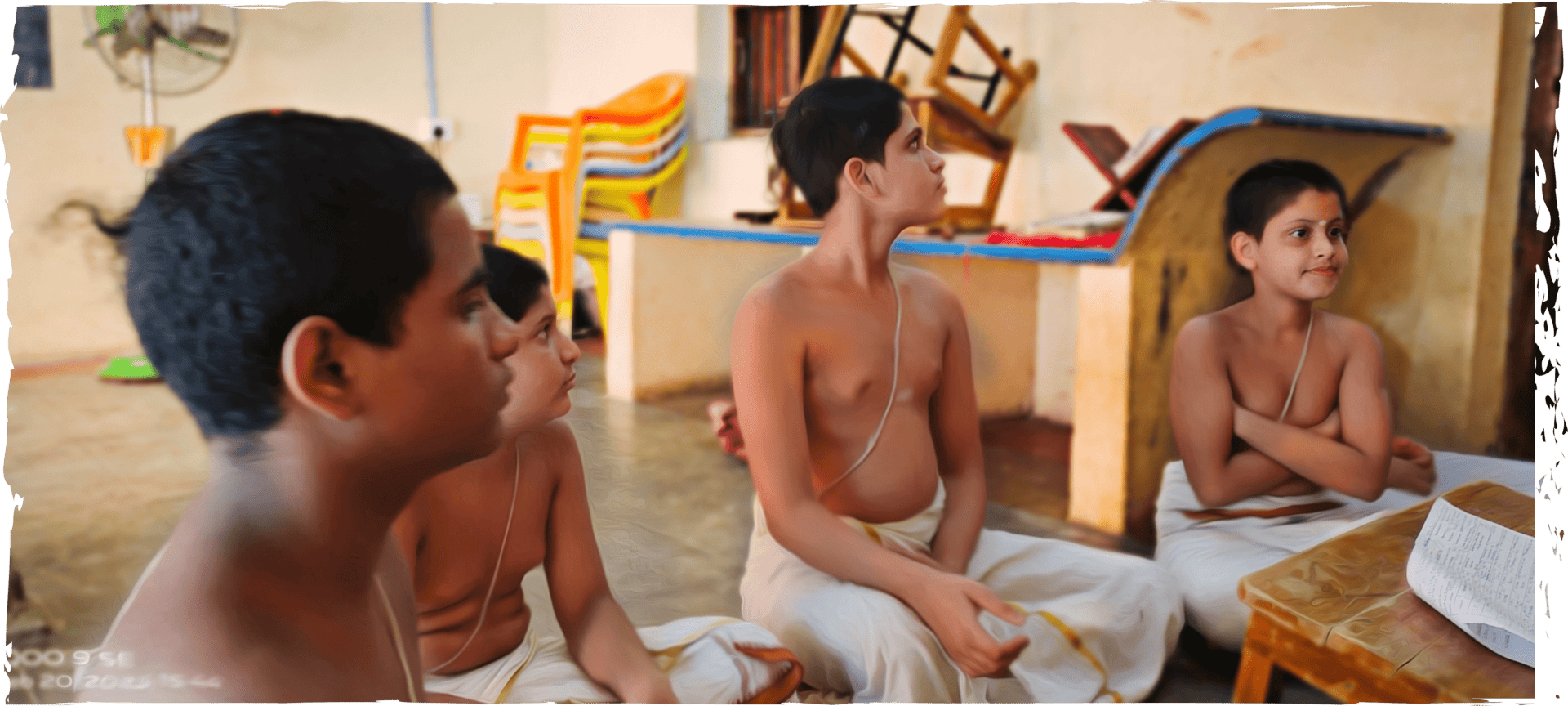 Image of Vedic students listening to their guru.