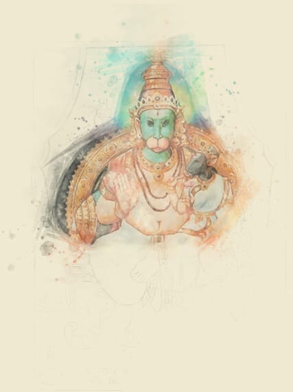 A watercolor picture representing Rig Veda.