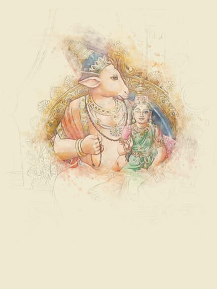 A watercolor picture representing Rig Veda.
